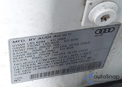 2017 Audi Q7 2.0T Premium z USA, uszkodzony, nr VIN WA1LHAF71HD055491